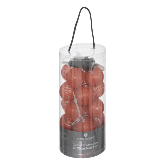 Guirlande LED - 20 boules - coton et cuivre - rose terracotta - D6 cm