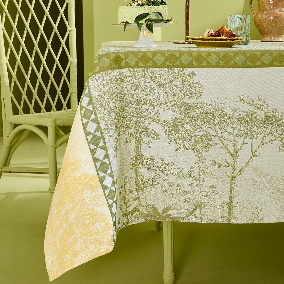 Nappe anti tache pur coton motif jacquard Le sud vert