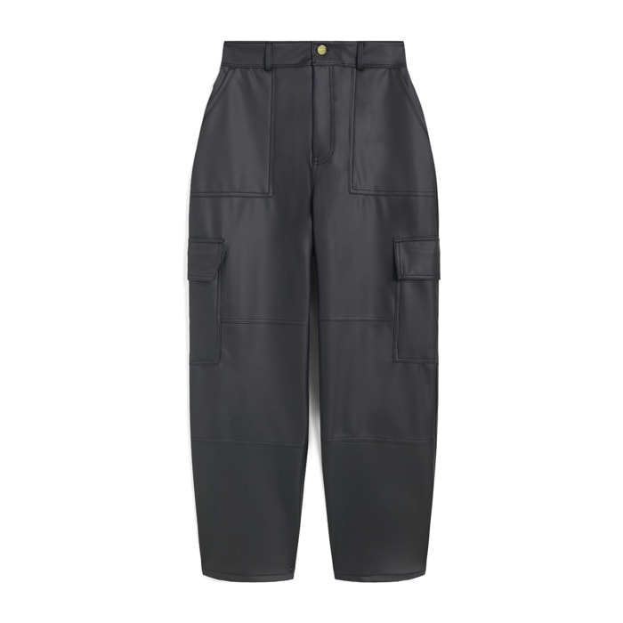 Pantaloni cargo in similpelle gamba straight cropped