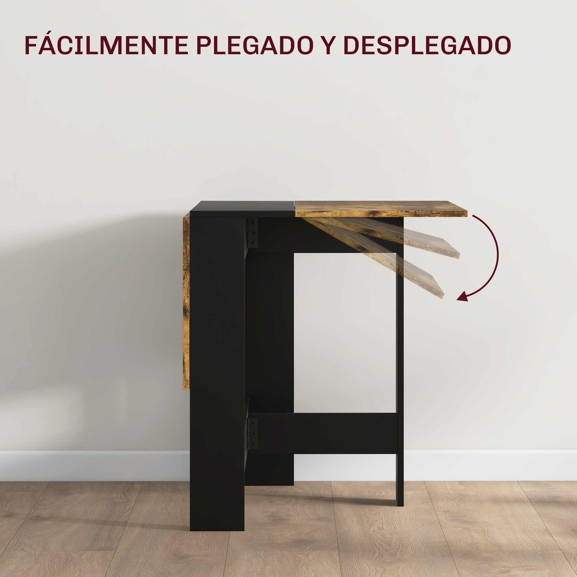 Mesa Plegable de Comedor, Mesa de Cocina Plegable, con Alas Abatibles, para Salón, Espacio Pequeño, 103x76x73,5 cm, Negro y Marrón Rústico