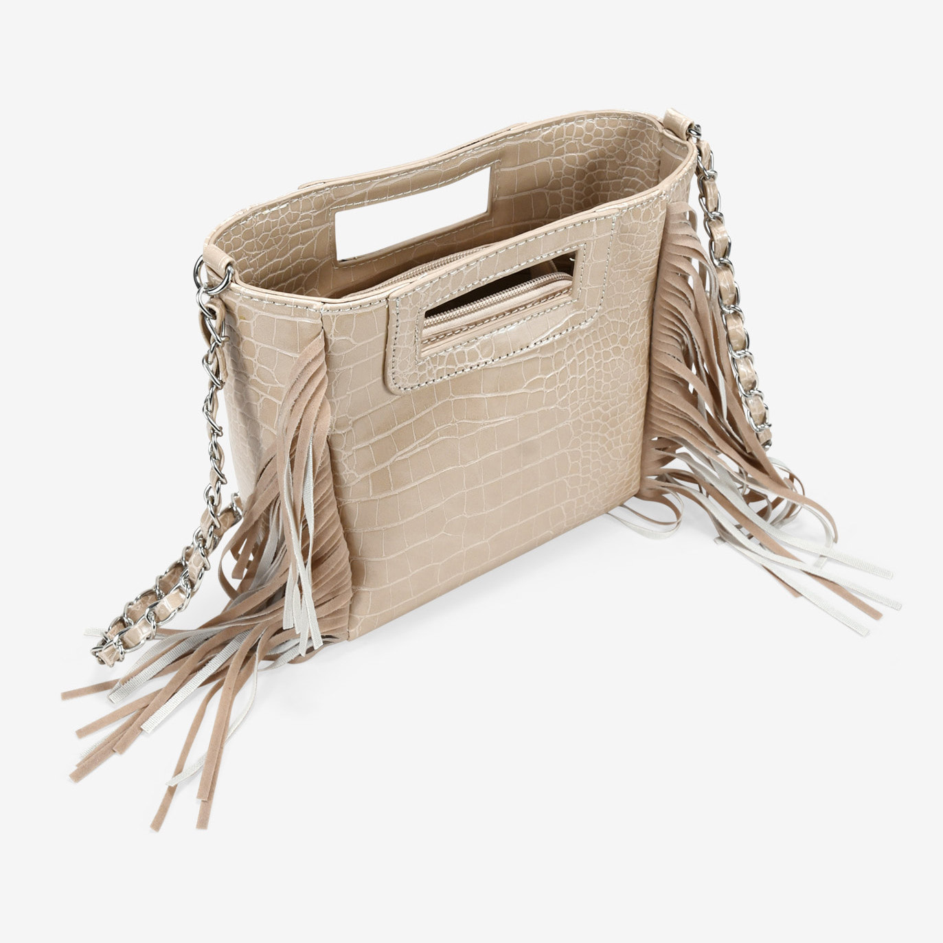 Boso de mano beige con flecos