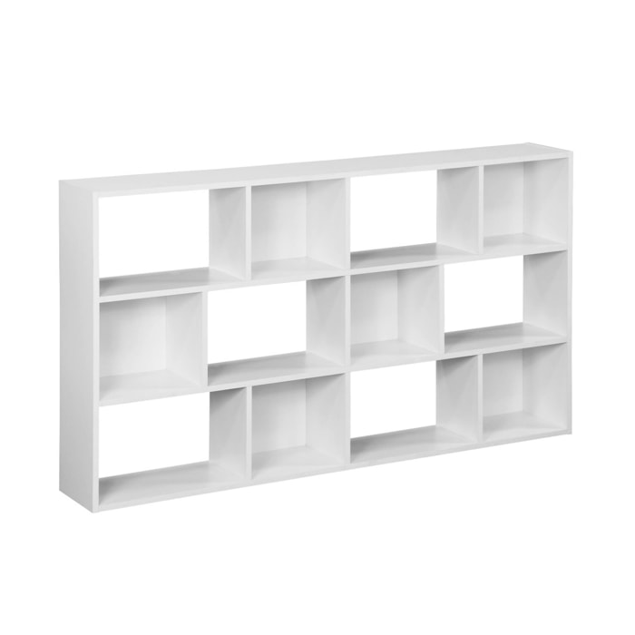 Bibliothèque design asymétrique blanche. Pieter. 3 étagères. 12 compartiments de rangement