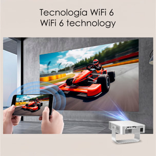 Proyector LCD X3 soporte de 4K UHD, WiFi 6, duplicación de pantalla para iOS y Android. 30 a 100 pulgadas, 150 lm. Con mando a distancia.