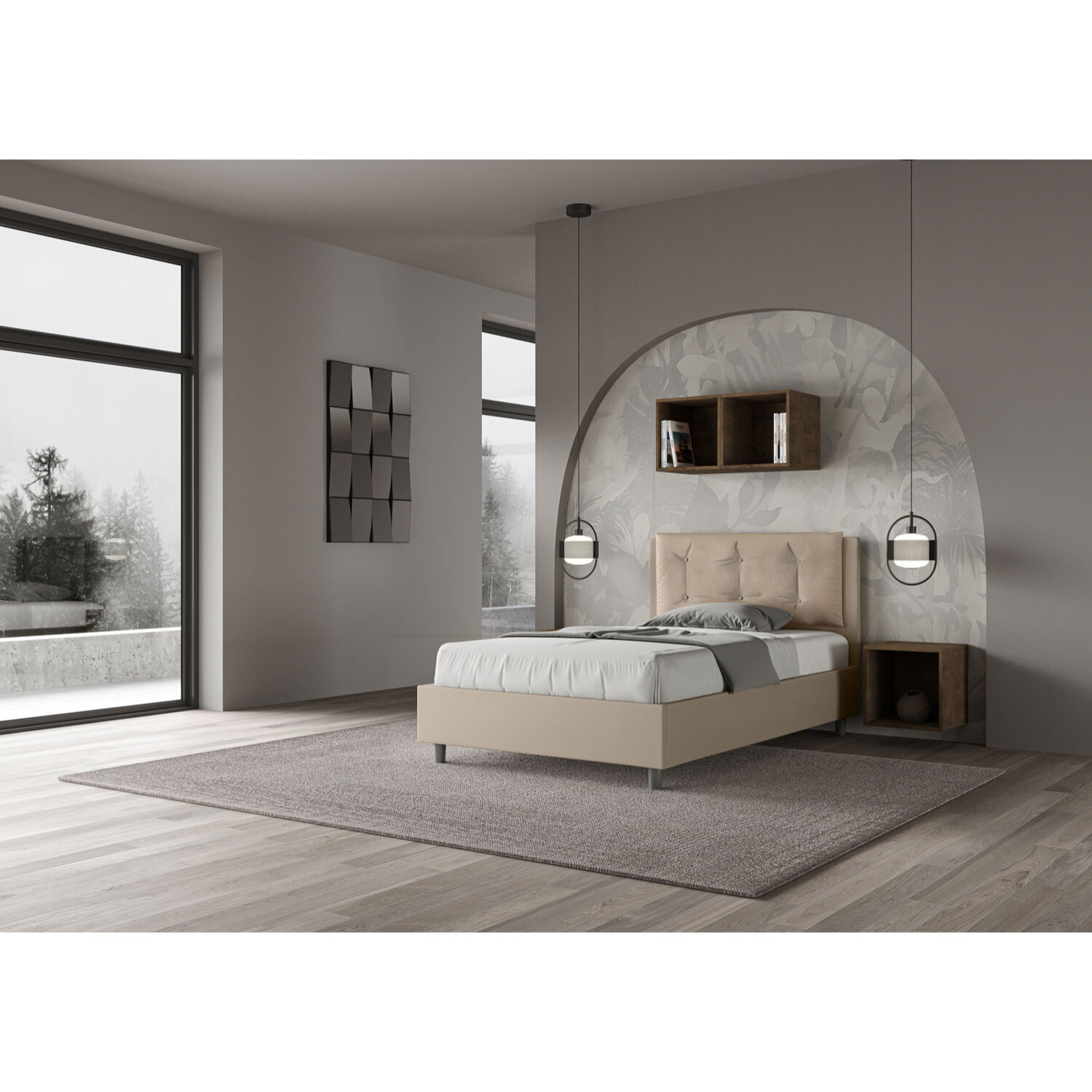 Letto una piazza e mezza con rete imbottito 120x210 similpelle tortora Annalisa Large