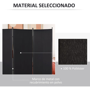 Biombo de 3 Paneles, Biombo Separador de Ambientes Plegable con 6 Pies de Metal, Divisor de Habitaciones, Salón, Dormitorio, 253x182 cm, Negro
