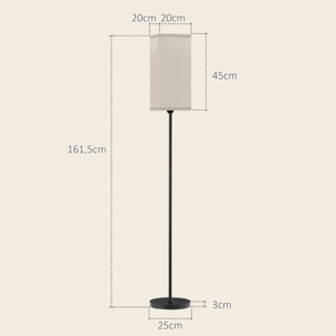 Lampadaire droit style contemporain H.161 cm métal noir abat-jour beige effet lin