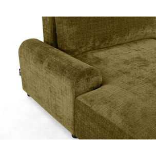 Nelly - canapé d'angle gauche 4 places convertible avec coffre en velours texturé - Vert Olive
