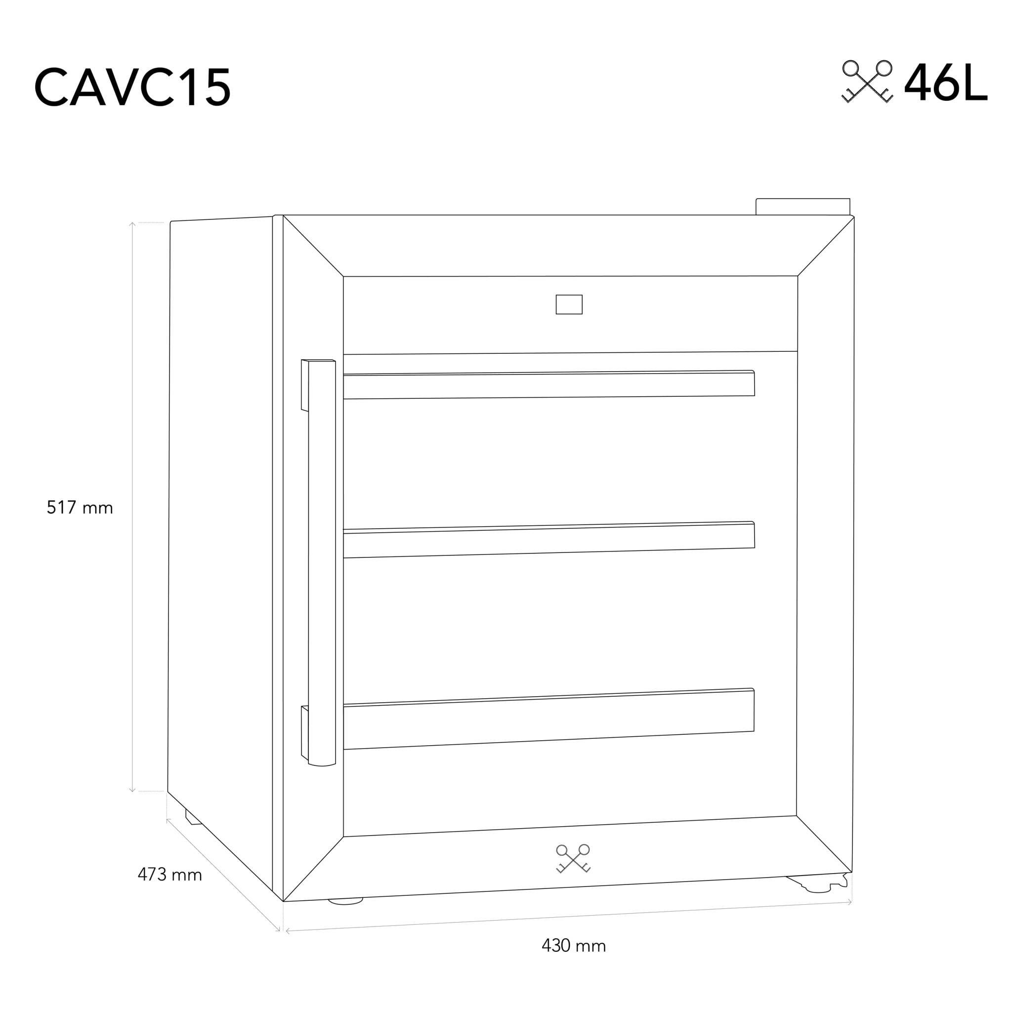 Les Petits Champs Vinoteca 15 botellas CAVC15 46L, Puerta acero inoxidable, Anti-UV, Sistema termodinámico, Regulable de 4°C a 18°C, Silenciosa, Iluminación LED, 2 estantes