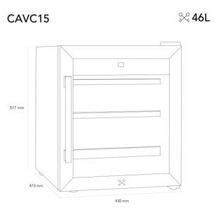 Les Petits Champs Vinoteca 15 botellas CAVC15 46L, Puerta acero inoxidable, Anti-UV, Sistema termodinámico, Regulable de 4°C a 18°C, Silenciosa, Iluminación LED, 2 estantes