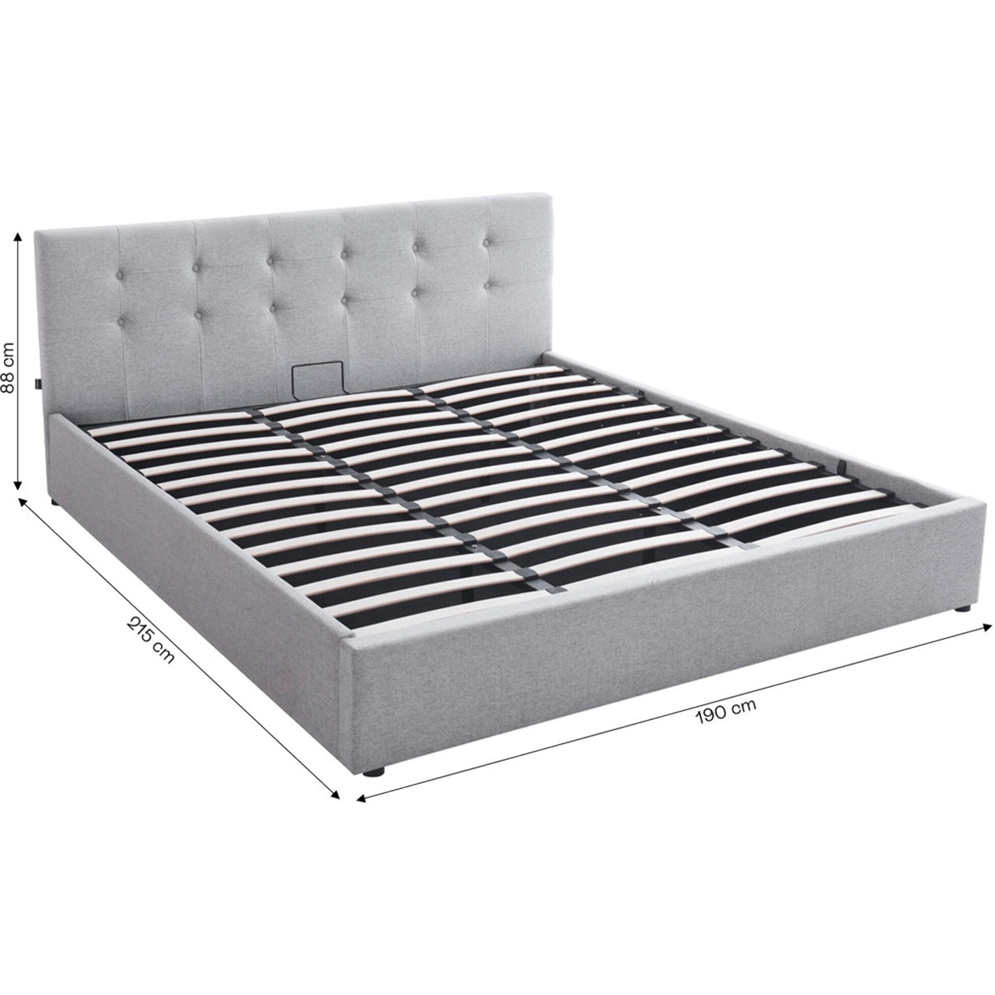 Lit coffre avec tête de lit en tissu - TINA