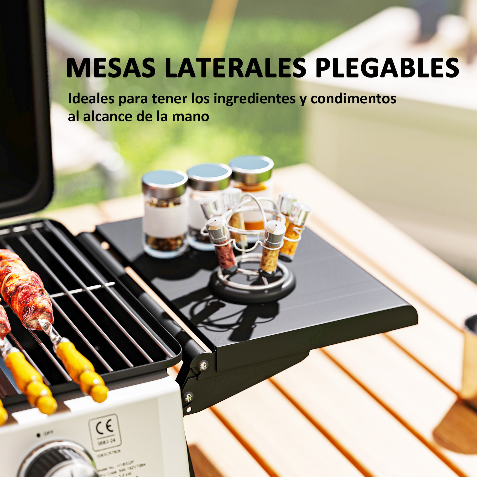 Barbacoa de Gas con 2 Quemadores de Acero Inoxidable 2,8 KW Barbacoa Portátil con Mesas Laterales Plegables Bandeja Extraíble y Termómetro para Pícnic Camping 101x48x41 cm Negro