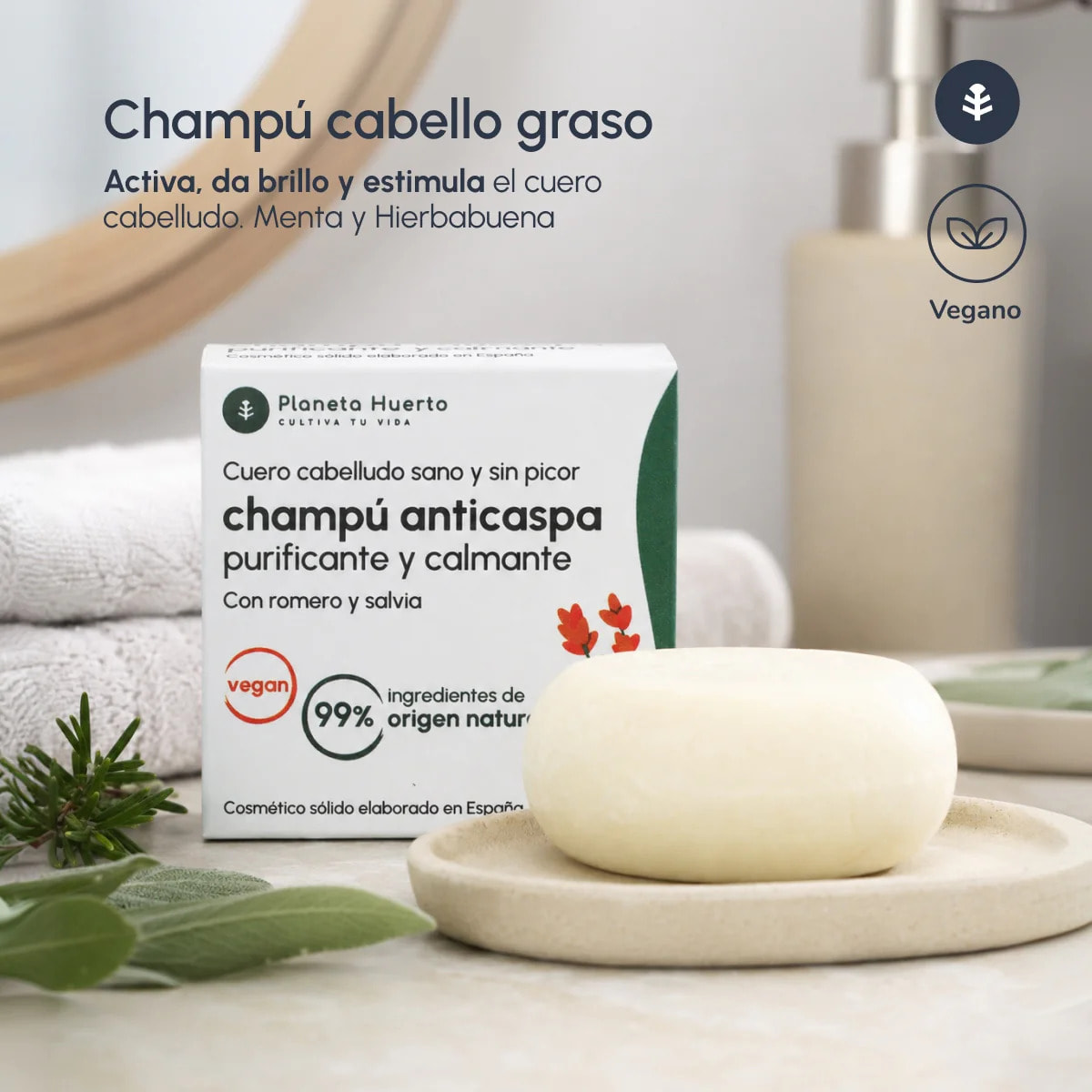 Champú sólido Anticaspa con Romero y Salvia Planeta Huerto 85 gr