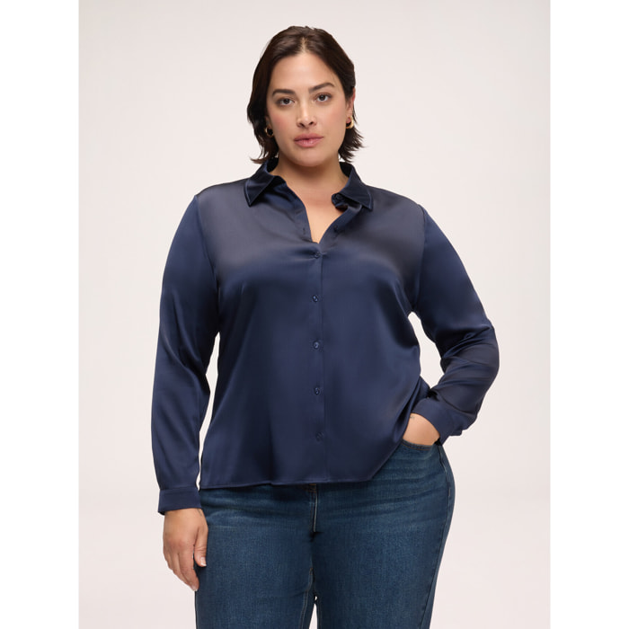Fiorella Rubino - Camicia in seta stretch con colletto classico - Blu