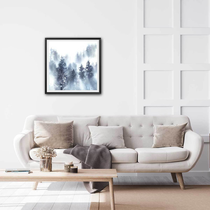 Affiche Neige sur la forêt Affiche + cadre en bois - Noir
