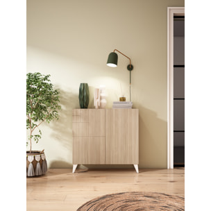 Zapatero Bergen melamina nogal claro patas blanco 87x90x27 cm