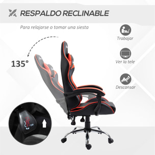 Silla Gaming Ergonómica Silla de Escritorio Racing Giratoria con Altura Ajustable Reclinable de 135° Reposacabezas y Cojín Lumbar para Oficina Estudio 63x67x122-130 cm Rojo