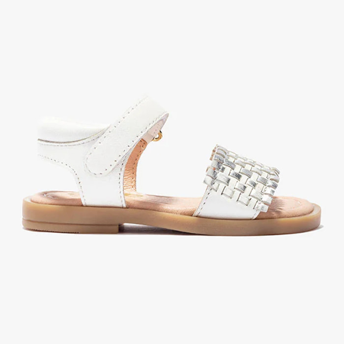 Sandalias De Bebé Piel Trenzada Blanco / Plata