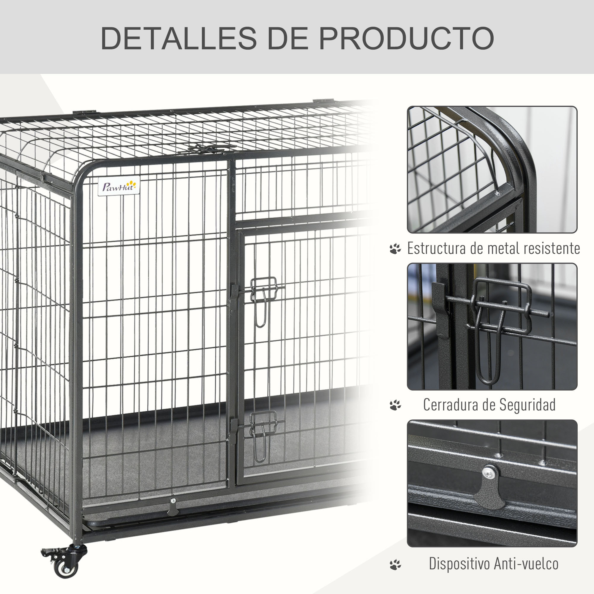 Jaula de Metal para Perros Plegable con Ruedas Bandeja Extraíble 125x76x81 cm