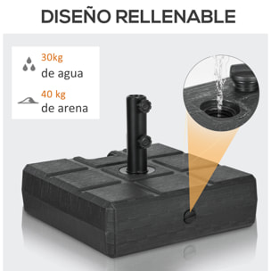 Base de Sombrilla Rectangular Soporte para Parasol Rellenable de Agua 30 kg y Arena 40 kg para Poste de Paraguas de Ø38/48 mm para Terraza Patio Jardín 49x49x36,5 cm Negro