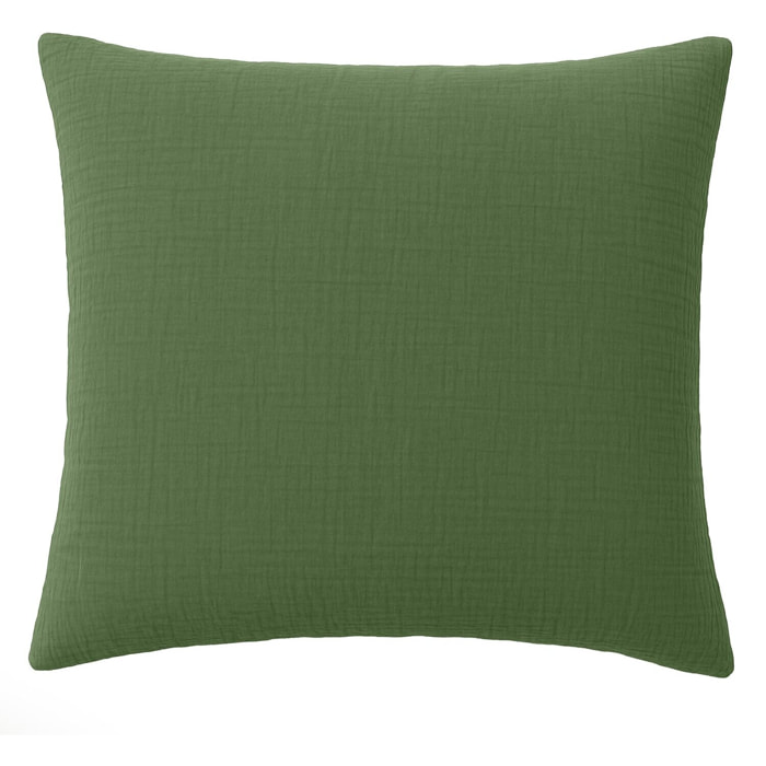 Paire de taies d'oreiller gaze de coton lavé vert cèdre