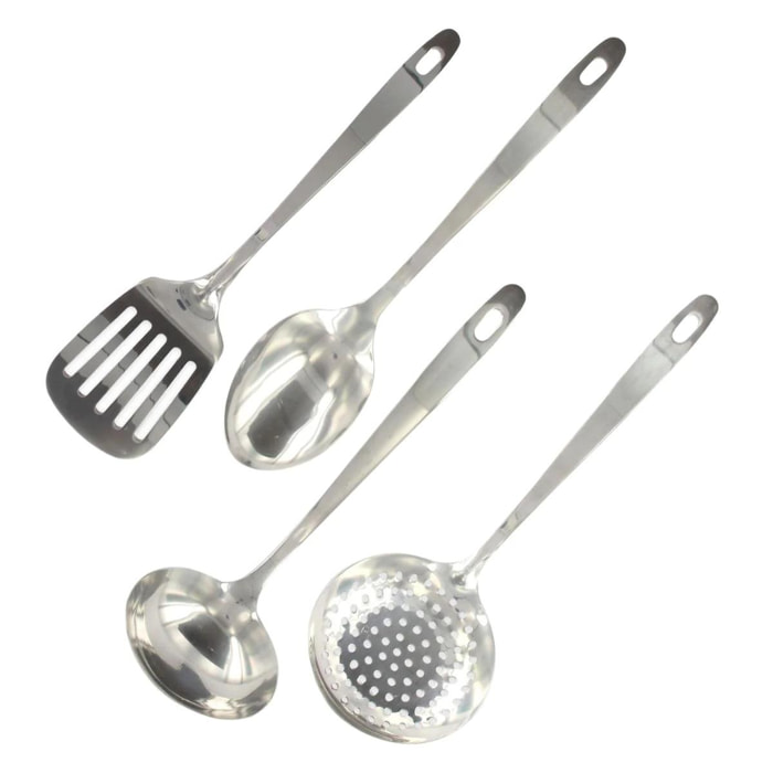 Ensemble de 4 ustensiles de cuisine en inox louche spatule ajourée cuillère et écumoire Fackelmann Oxford