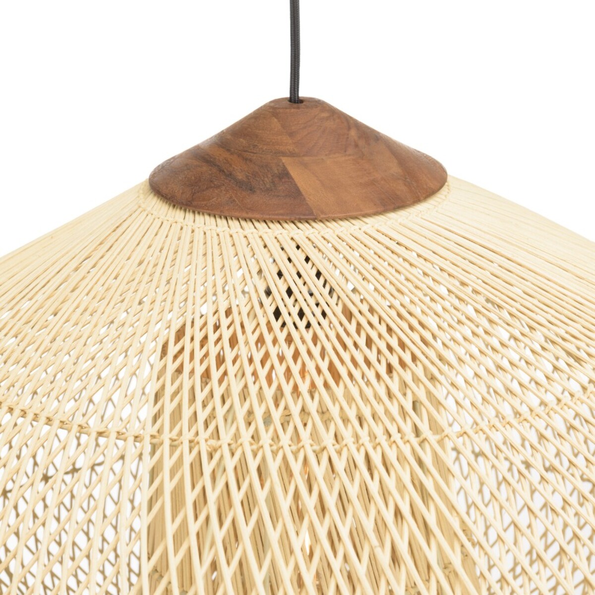 SIXTINE - Suspension 'entonnoir' 80x80cm rotin couleur naturelle/teck