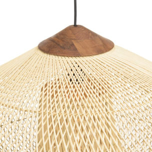 SIXTINE - Suspension 'entonnoir' 80x80cm rotin couleur naturelle/teck