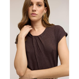 Motivi - T-shirt in misto lino con drappeggio - Marrone
