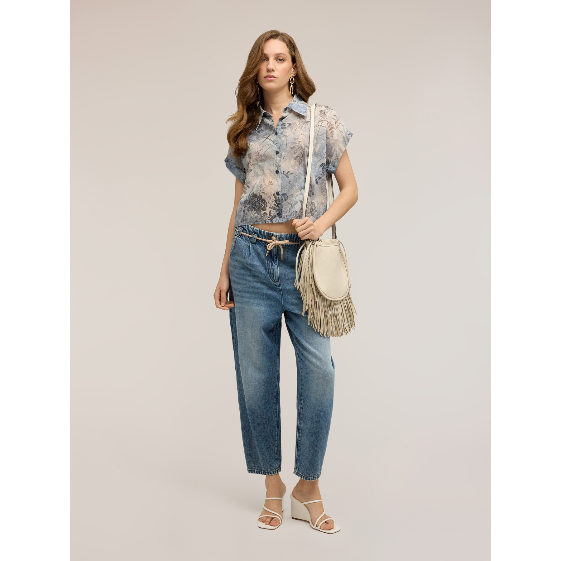 Motivi - Camisa cropped de muselina de algodón - Light - blue