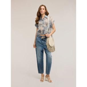 Motivi - Camisa cropped de muselina de algodón - Light - blue
