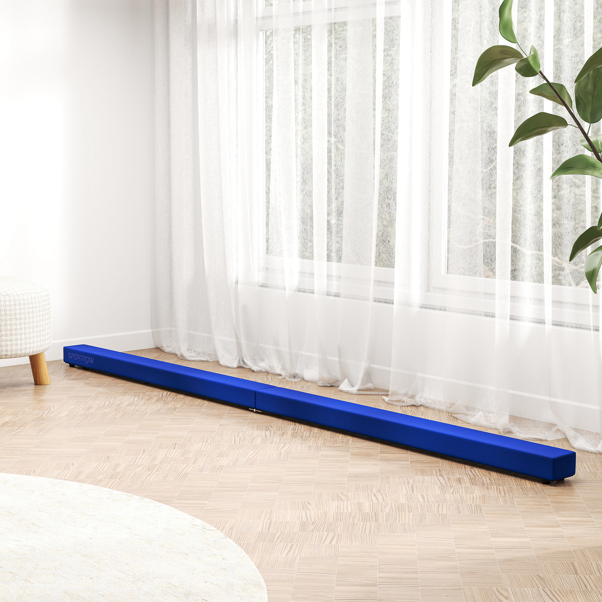 Poutre gymnastique pliable 240 cm - poutre d'équilibre antidérapante - bois de pin revêtement flanelle bleu