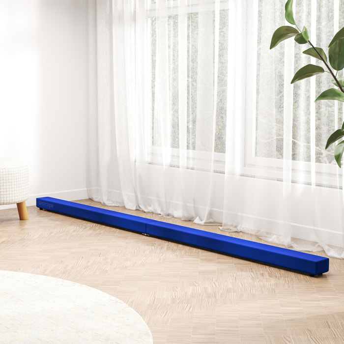 Poutre gymnastique pliable 240 cm - poutre d'équilibre antidérapante - bois de pin revêtement flanelle bleu
