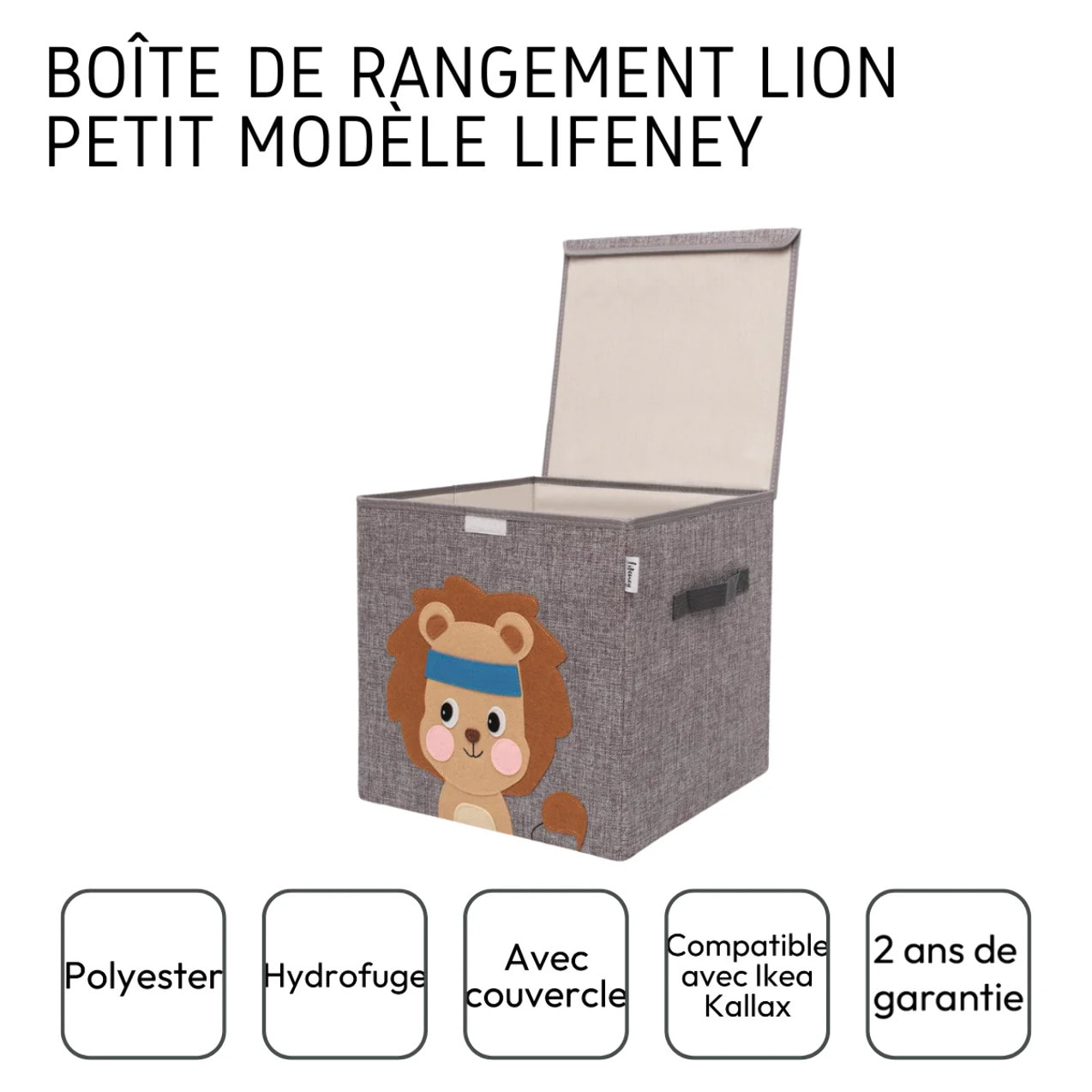 Boîte de rangement en tissu pour enfant "lion" avec couvercle, compatible Ikea Kallax Lifeney