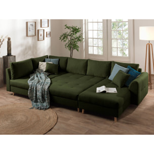 Rune - canapé panoramique avec pouf d'appoint - 7 places - style scandinave - gauche - Vert