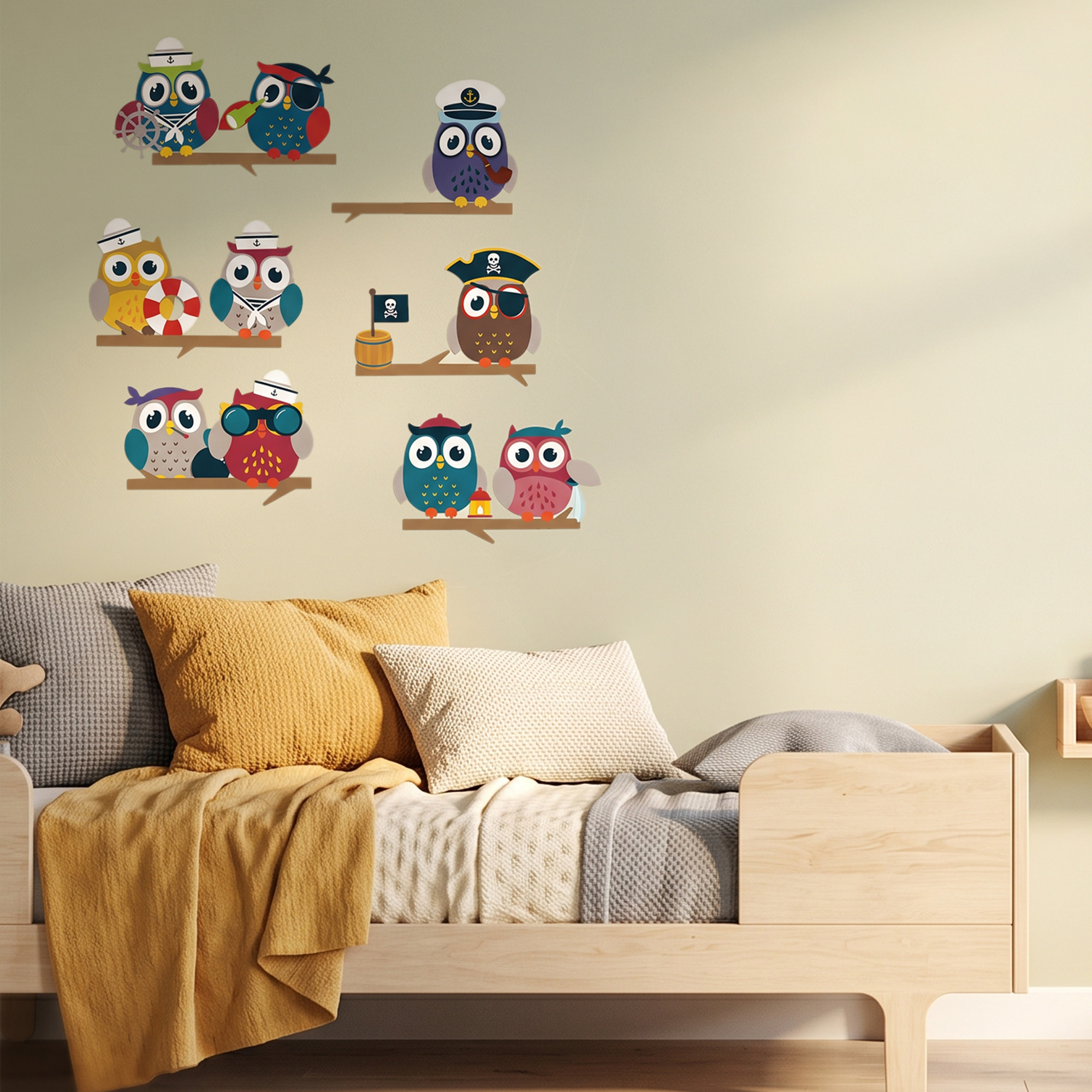 Stickers Muraux décoration adhésifs hiboux pirates sur branches