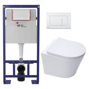 Pack WC bâti-autoportant + WC SAT sans bride + Abattant SoftClose + Plaque blanche (SMART-Infinitio-M270)