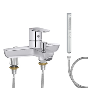 Mitigeur baignoire July+ + pommeau de douche Shift+ carré + flexible de douche métal + colonnettes Idro'Flex