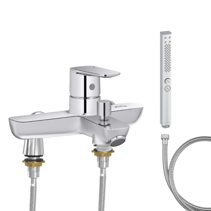 Mitigeur baignoire July+ + pommeau de douche Shift+ carré + flexible de douche métal + colonnettes Idro'Flex