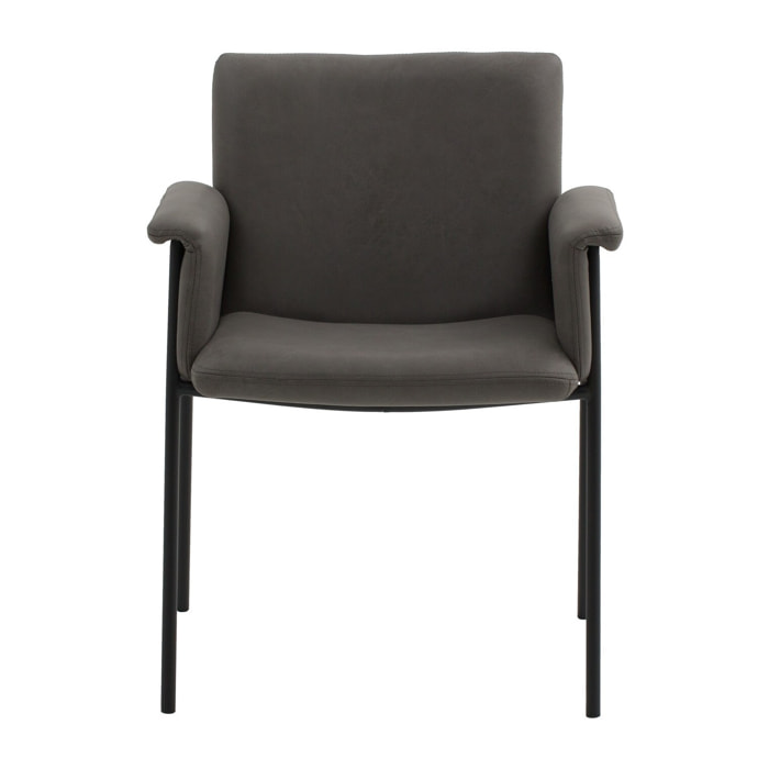 Set di 4 sedie CANCÚN in similpelle grigio e gambe in metallo nero, con braccioli