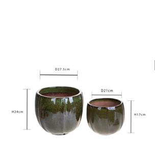 Set 2 vaso rotondo - Colore Verde - 27,5xH24x27,5cm - Bianchi Dino