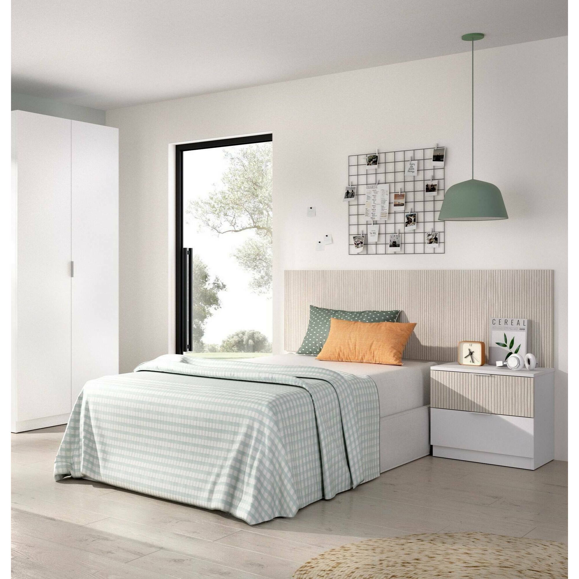 Testiera letto Omeka, Spalliera, Testata per camera da letto, Poggiatesta, 146x34 h106 cm, Bianco e Rovere