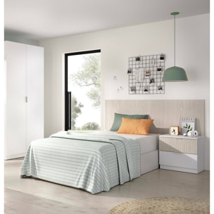 Testiera letto Omeka, Spalliera, Testata per camera da letto, Poggiatesta, 146x34 h106 cm, Bianco e Rovere