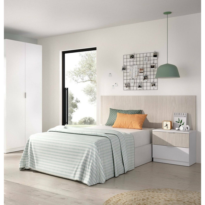 Testiera letto Omeka, Spalliera, Testata per camera da letto, Poggiatesta, 146x34 h106 cm, Bianco e Rovere