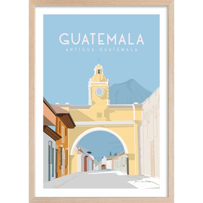 Affiche voyage Antigua Guatemala Affiche + cadre en bois - Chêne