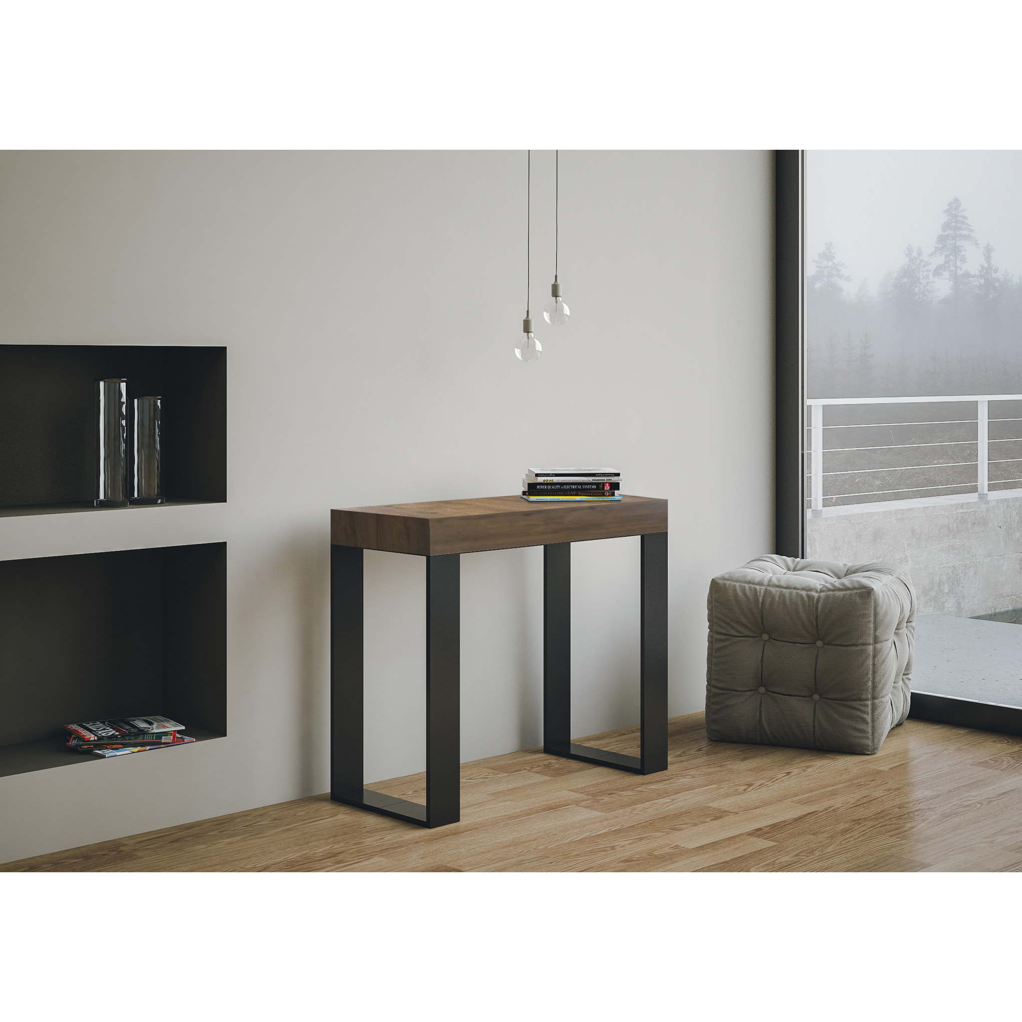 Console Tecno Small Premium cm.90x40 (extensible à 196) Noyer cadre Anthracite