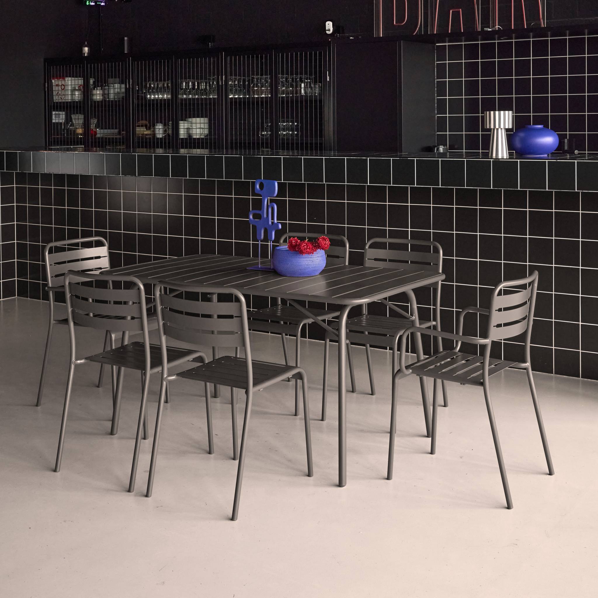 Table de jardin pliante métal + 6 assises AMÉLIA