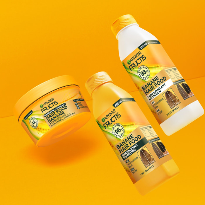 Routine 3 produits Garnier Fructis Hair Food Banane Shampooing 350ml Soin démêlant 350ml et Masque 320ml