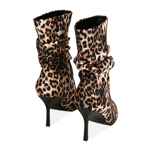 Botines de tacón leopardo en satén, tacón 8,5 cm