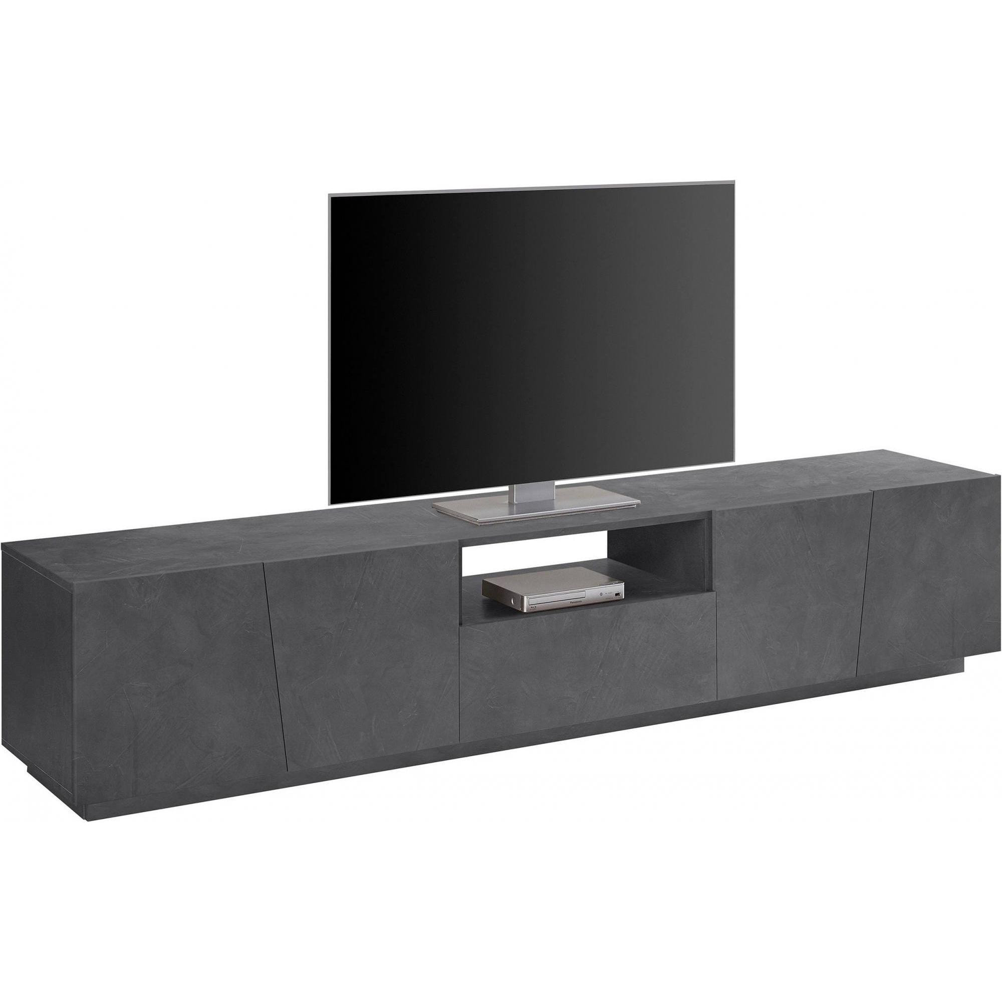 Mobile da soggiorno Porta TV, Made in Italy, Supporto per TV da salotto a 4 ante e 1 cassetto, cm 220x43h46, colore Grigio Ardesia