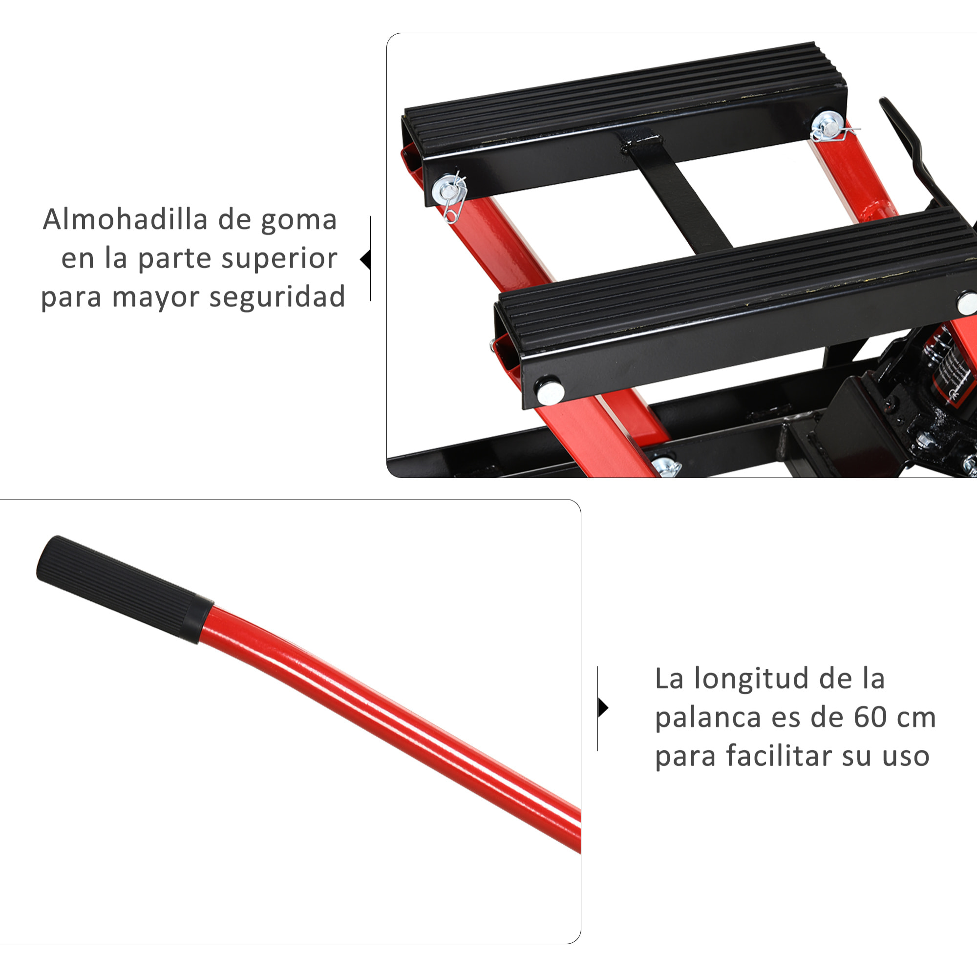 Gato Hidráulico de Motocicletas Acero Soporte 680 kg 110x36x67 cm Negro y Rojo